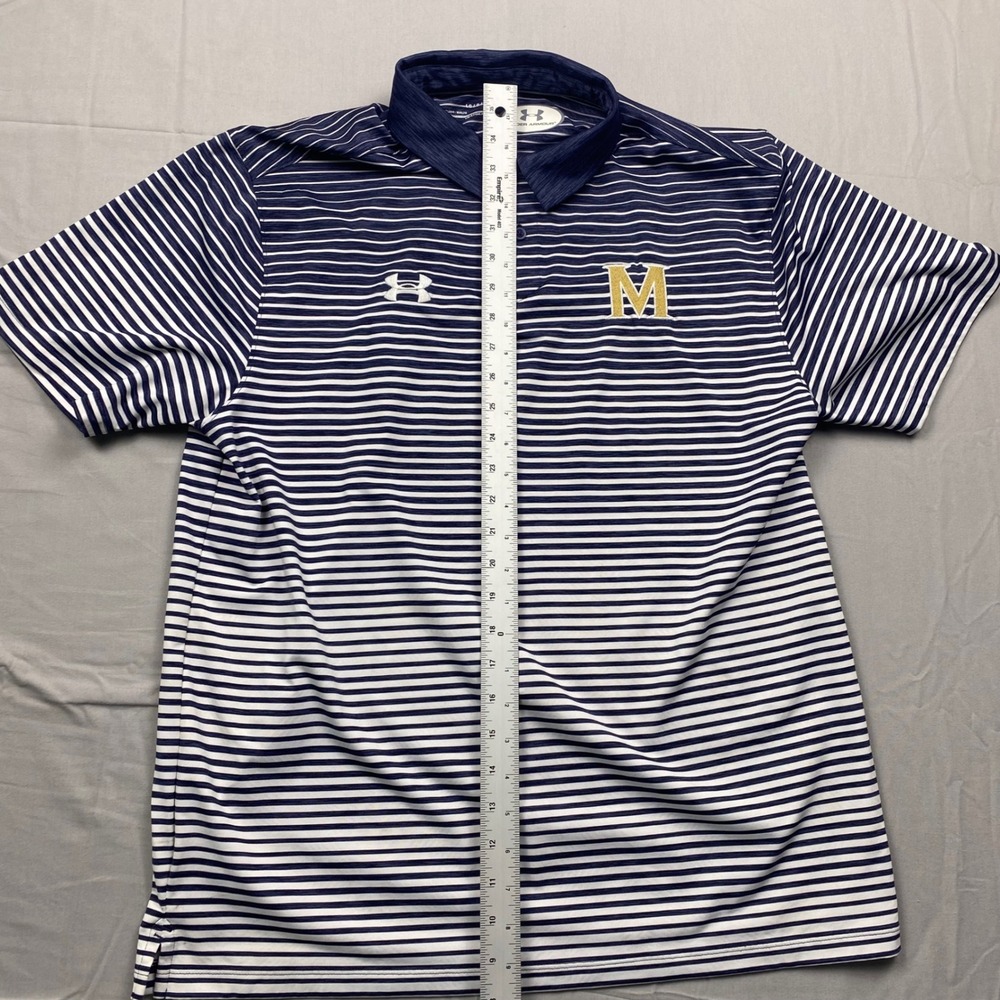 Under Armour HeatGear Mens Large Navy‎ Striped Polo Shirt Michigan M Logo - Picture 4 of 9